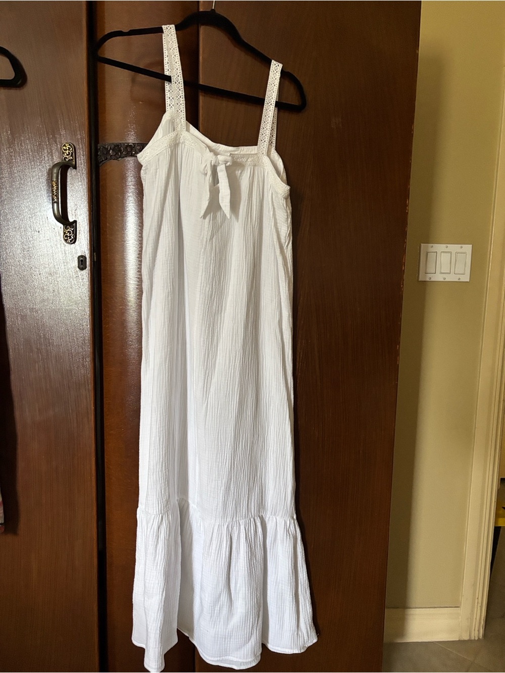 Magaschoni White Eyelet-strap Maxi Sundress with Front Tie